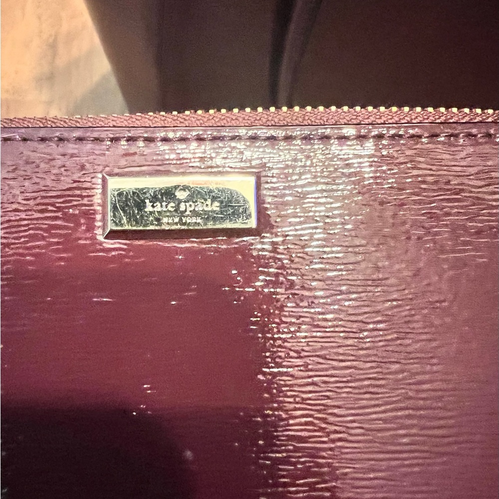Kate Spade ♠️ Burgundy Bristol Drive Patent Leather Large Tote & Long Zip Wallet - Picture 12 of 14
